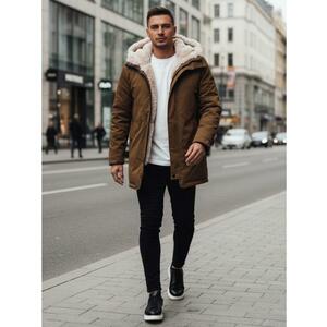 Férfi téli kabát kapucnival, sötét bézs kép