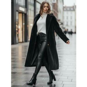 Női téli kabát, teddy szőrme, hosszú, fekete kép