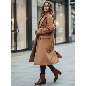 Női téli kabát, hosszú, oversize, kamel színű kép