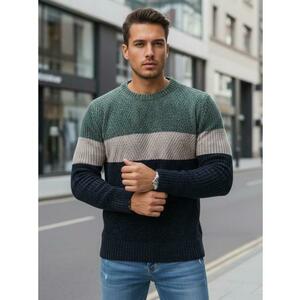 Férfi pulóver kerek nyakkivágással, zöld és sötétkék kép