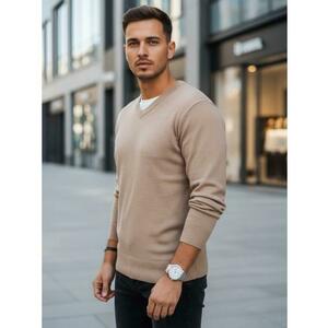 Férfi pulóver V-nyakkivágással, kamel színű kép