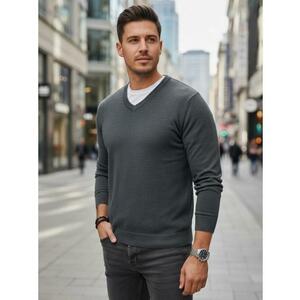 Férfi pulóver V-nyakkivágással, világosszürke kép