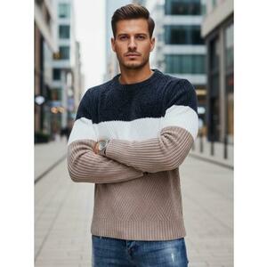 Férfi pulóver kerek kivágással, sötétkék és bézs kép