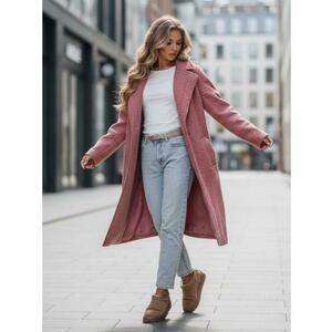 Hosszú rózsaszín báránybőr stílusú női kabát kép