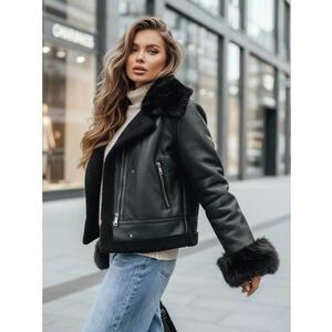 Női műbőr kabát szőrme béléssel, fekete kép