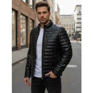 Férfi fekete műbőr téli kabát kép