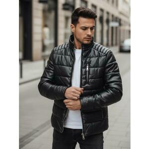 Férfi fekete melegített műbőr kabát kép