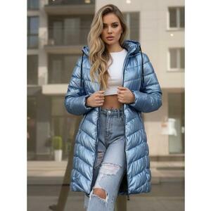 Női hosszú steppelt téli kabát, sötétkék kép