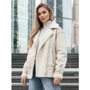 Női motoros kabát prémes bézs kép