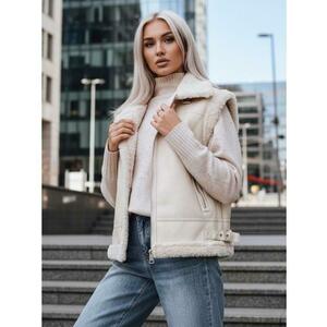 Női műbőr mellény szőrme díszítéssel, bézs kép