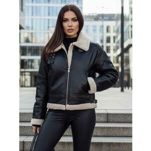 Női műbőr kabát szőrme gallérral SHEREB, fekete kép