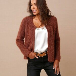 Rövid, kötött kardigán bolyhos és fémes szálakkal kép