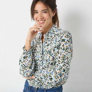 Krepp blúz fodros és mintás mintával kép