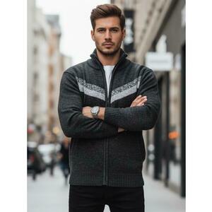 Férfi sötét szürke pulóver cipzárral kép