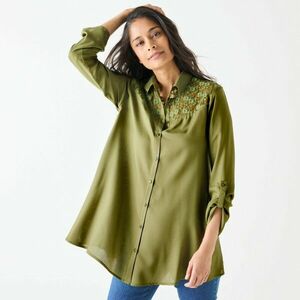 Egyszínű, bővülő tunika gombokkal, csipkével kép