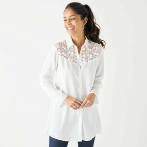 Egyszínű, bővülő tunika gombokkal, csipkével kép