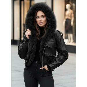 Női műbőr kabát szőrme gallérral SOFTREBEL, fekete kép