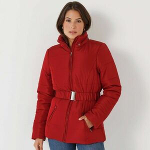 Vízálló, rövid, steppelt kabát övvel és cipzárral kép