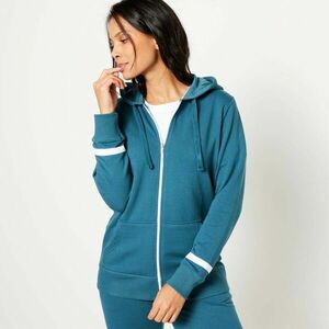 Kétszínű cipzáras pulóver kapucnival kép