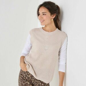 Egyszínű kötött mellény áttört mintával kép