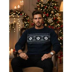 Férfi sötétkék pulóver kép