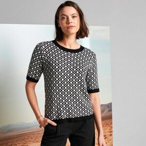Rövid ujjú kötött póló jacquard mintával kép