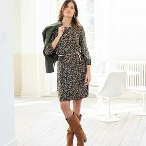 Egyenes ruha 7/8 ujjakkal nyomott mintás kép