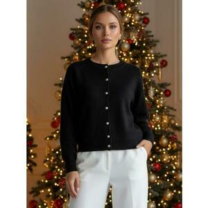 Női pulóver gombos záródással, SELINA, fekete kép