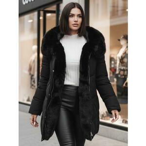 Női hosszú steppelt téli kabát MORISIO kapucnival, fekete kép