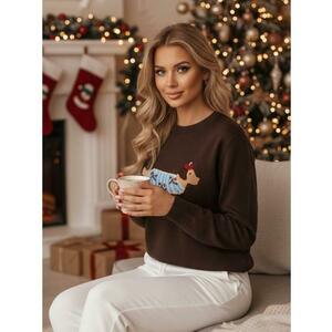 Női pulóver kutyás applikációval, CHICPAWS, barna kép