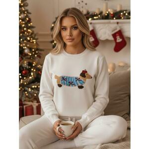 Női pulóver kutyás applikációval, CHICPAWS, krém kép