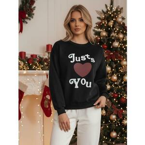Női oversized pulóver JUST LOVE YOU nyomtatással, fekete kép