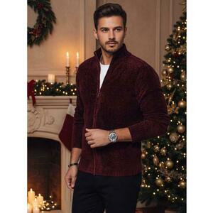 Férfi bordó pulóver cipzárral kép