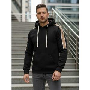 Férfi fekete kapucnis pulóver kép