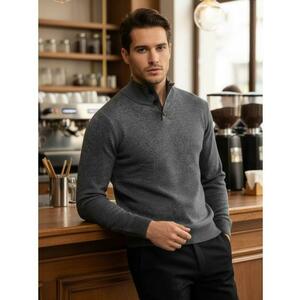 Férfi pulóver galléros, világosszürke színű kép