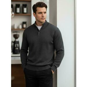Férfi pulóver galléros, grafit színű kép