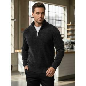 Férfi sötétkék pulóver gallérral kép