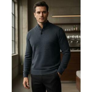 Férfi pulóver galléros, sötétkék színű kép