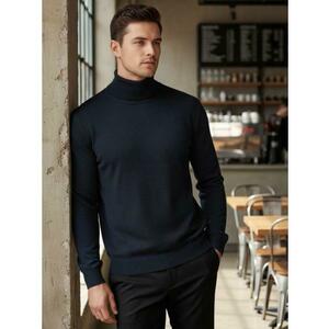 Férfi pulóver galléros, sötétkék színű kép