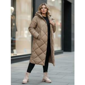 Női steppelt téli kabát kapucnival FEMACOAT khaki kép