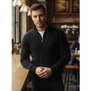Férfi pulóver rollos gallérral, fekete színben kép