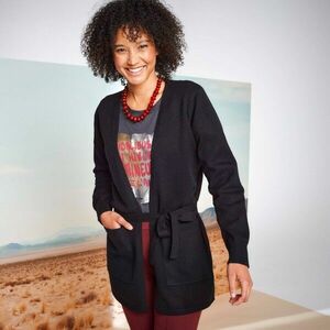 Hosszú kardigán megkötős övvel kép