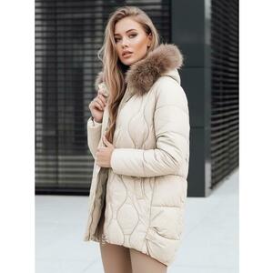 Női téli kabát szőrme gallérral, ecru kép