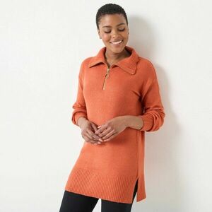 Hosszú pulóver állógallérral és cipzárral kép