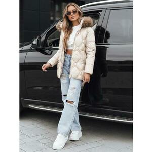 Női téli kabát szőrme gallérral, ecru kép