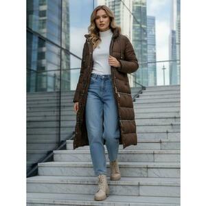 Női hosszú barna téli kabát kép
