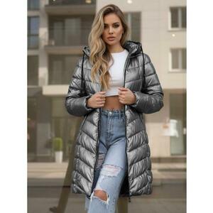 Női téli hosszú steppelt kabát, ezüst kép