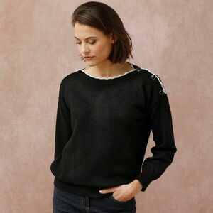 Csónaknyakú pulóver gyapjúkeverékkel kép