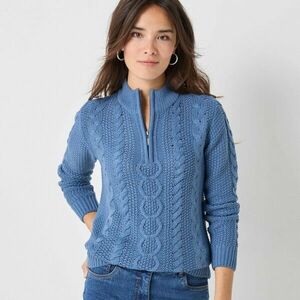 Cipzáras, állógalléros pulóver kábelmintával kép