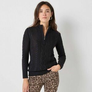 Cipzáras, állógalléros pulóver kábelmintával kép